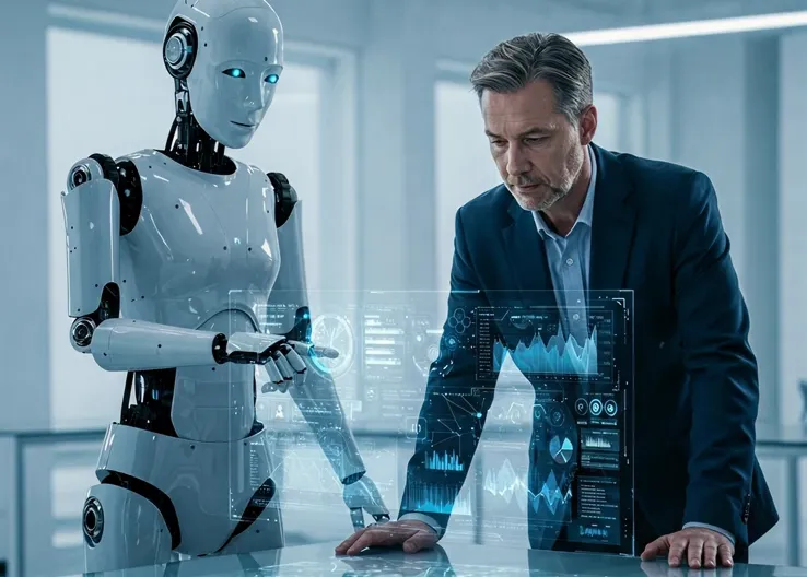 Intelligent AI agent evolving through machine learning and past interaction analysis—illustrating adaptive capabilities enabled by expert AI agent development services.