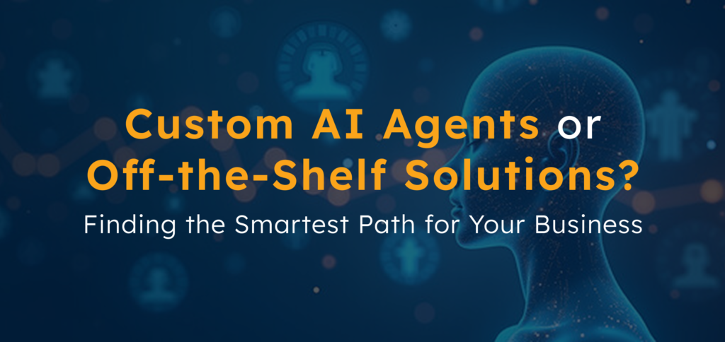 Digital illustration of a human head silhouette with neural network patterns, representing the comparison between custom AI agents and off-the-shelf AI solutions for business optimization.