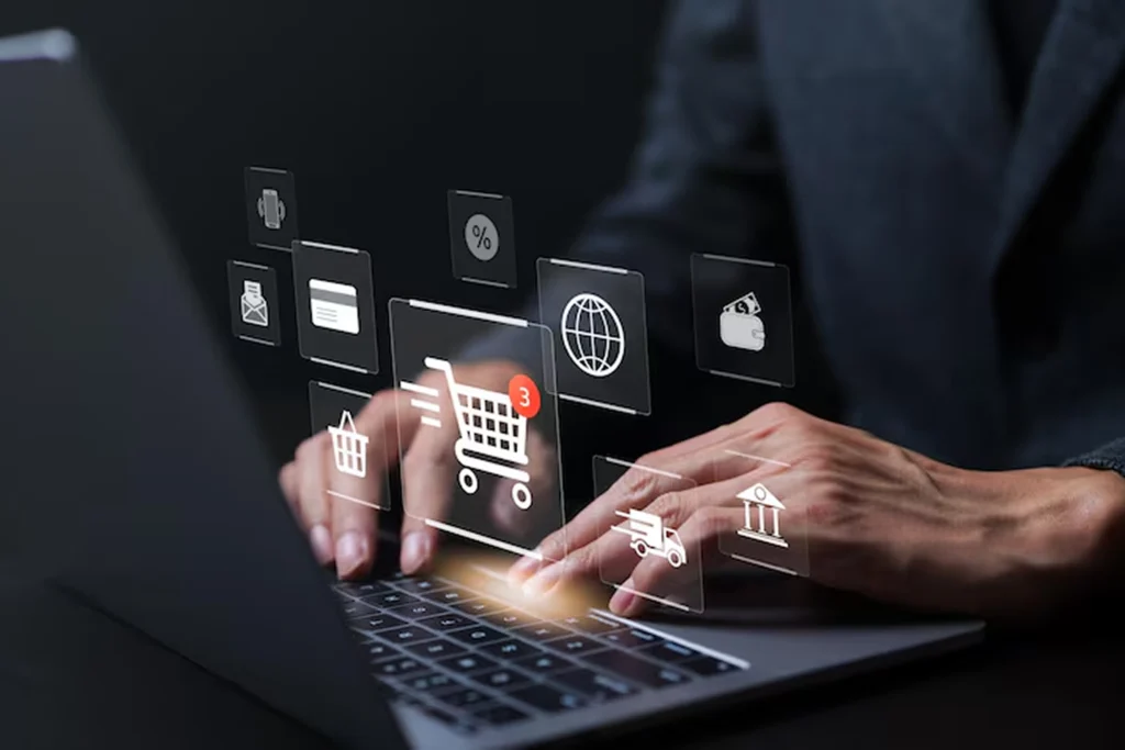 Developer managing white label AI CMS and eCommerce platform with online shopping features, secure transactions, and scalable architecture